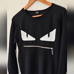 Fendi Monster Eyes zip black sweater womens sz XL (measures as large) EUC
